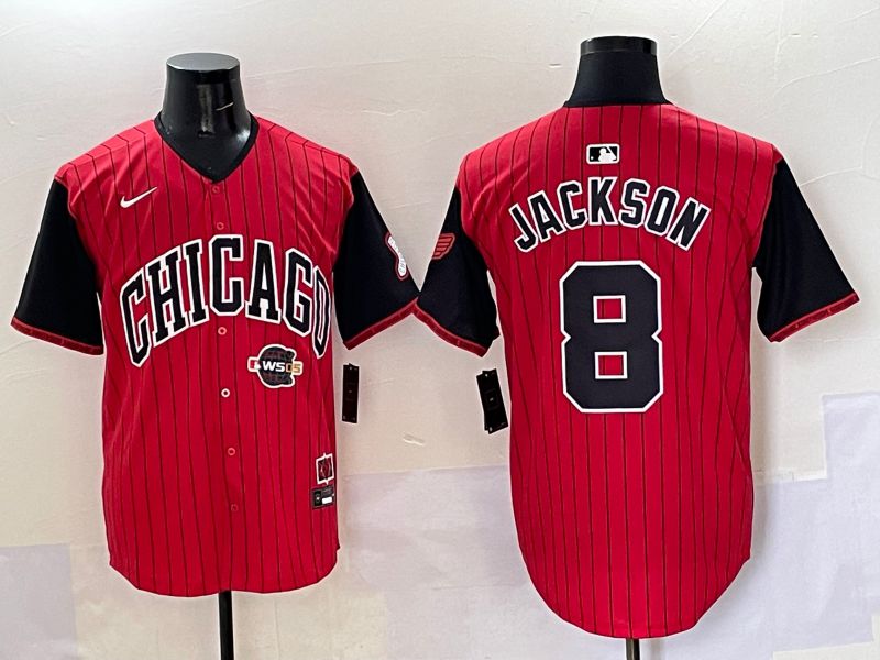 Men 2025 Chicago White Sox #8 Jackson Red Stripe Joint Name Nike MLB Jersey style 42
